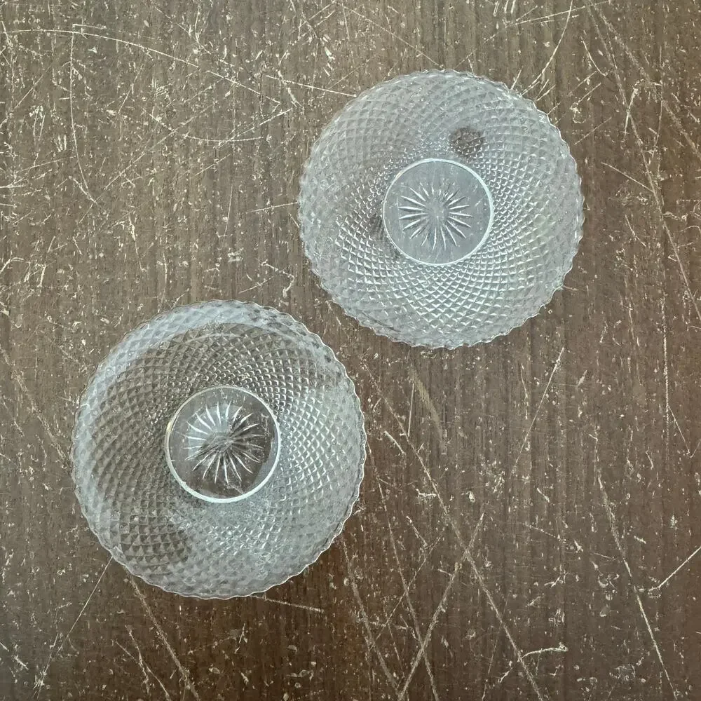 Pair (2) Pressed Glass Diamond Pattern Vintage‎ Butter Pat Trinket plates